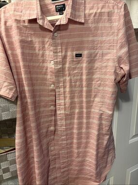 RVCA Men's Pink Striped Short-Sleeve Button-Down Shirt